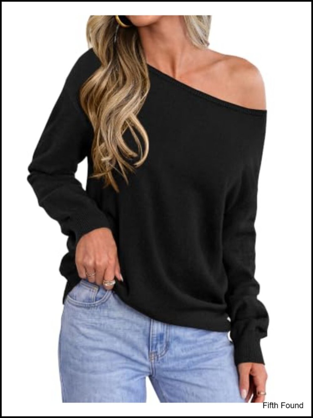 Off Shoulder Sweater Lightweight Long Sleeve Oversized Knit Pullover Top